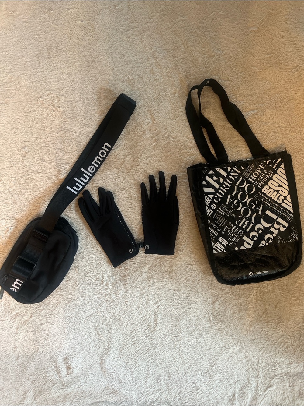 Lululemon Black Crossbody Belt Bag + Gloves + Tote Set